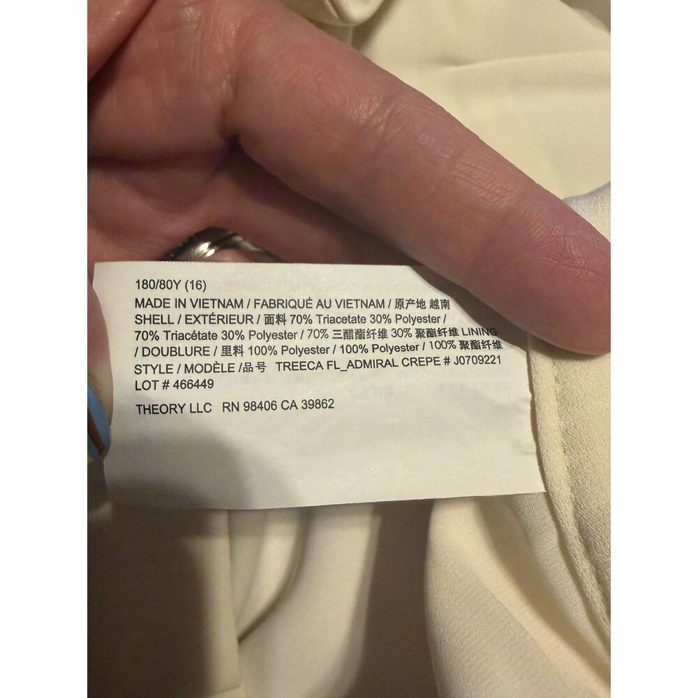 Theory Treeca Admiral Crepe Pants Size 16 Ivory Cream Slim Ankle Trousers - Picture 10 of 11